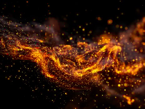 Dynamic flow of fiery particles and sparks against a dark background photo