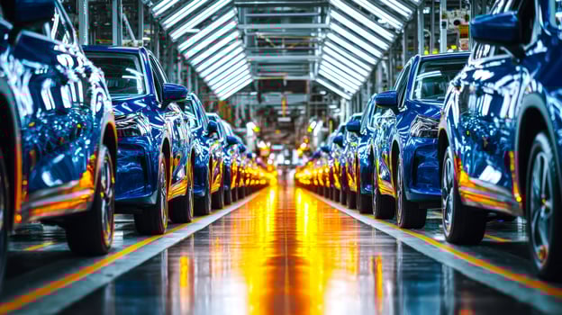 Modern vehicle assembly line in a high-tech automotive manufacturing plant photo