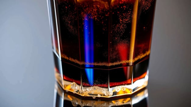 A glass of cola with a blue light photo