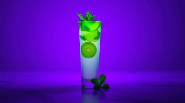 A glass filled with green and lime juice photo