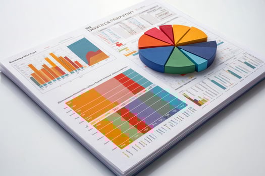 Colorful pie chart is on top of a white background. The pie chart is divided into different colored sections, each representing a different category photo