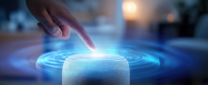 The innovative smart speaker with touch interface inviting user interaction. photo