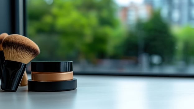 Makeup Brushes and Foundation near Window photo