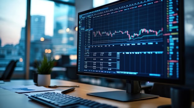 Financial Market Data Displayed on a Computer Screen in Office Setting photo