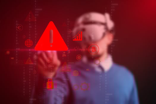 Virtual reality experience focused on cybersecurity risks in a tech lab environment photo