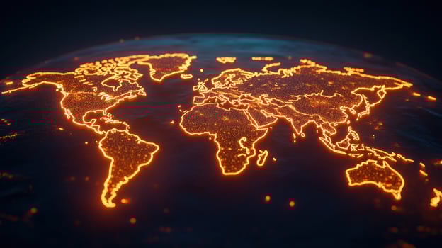 Glowing World Map A Digital Representation of Global Connectivity photo
