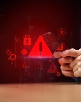 Digital security alert displayed on smartphone amidst cybersecurity symbols and icons in a dark setting photo