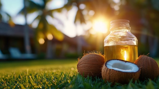 Golden Hour Coconut Oil Tropical Sunset Scene photo