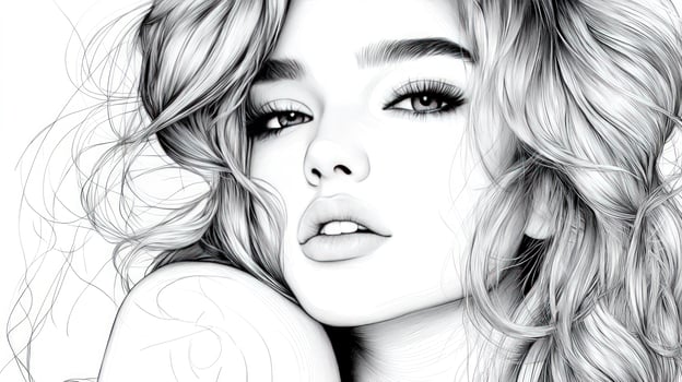 Elegant Monochrome Portrait of a Woman with Flowing Hair photo