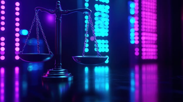 Neon Justice Scales of Equilibrium in a Digital World photo