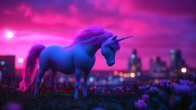 Unicorn at Sunset Cityscape A Magical Twilight photo