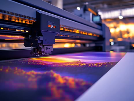Large format printer printing vibrant landscape image. photo
