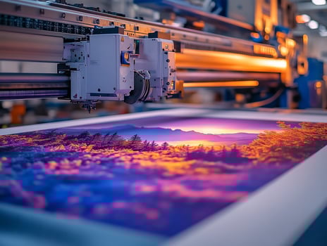 Large format printer printing landscape image. photo