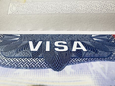 US visa dollars, USA Visa, Visa in passport, US visa, tour, airport, customs, news, closed borders, nationality. Macro photo