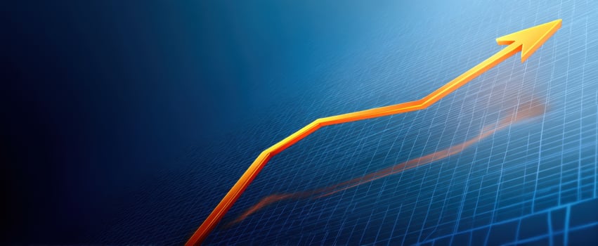The bright orange arrow indicating growth on a digital financial graph. photo