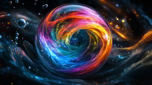 Abstract swirling vibrant colors inside a glass sphere. photo