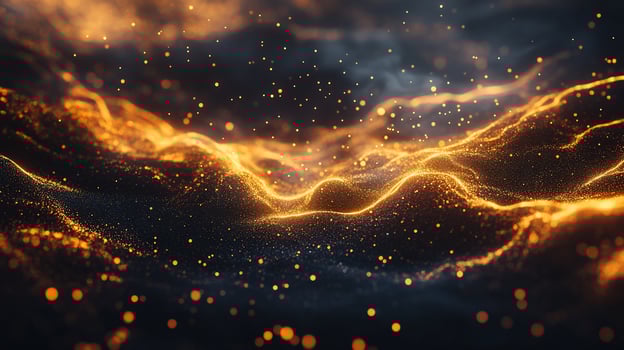 Abstract golden particles flowing like waves. photo