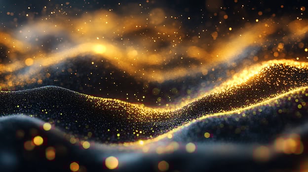 Abstract gold and black particles wave background. photo
