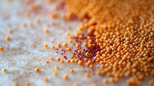 Microscopic World Orange and Red Spores on a Surface photo