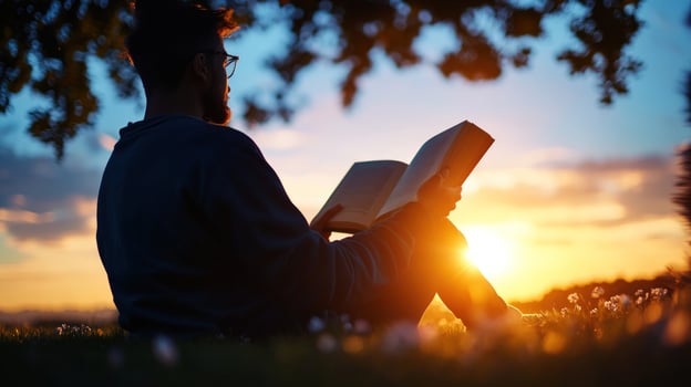 Sunset Serenity A Man Reading a Book photo