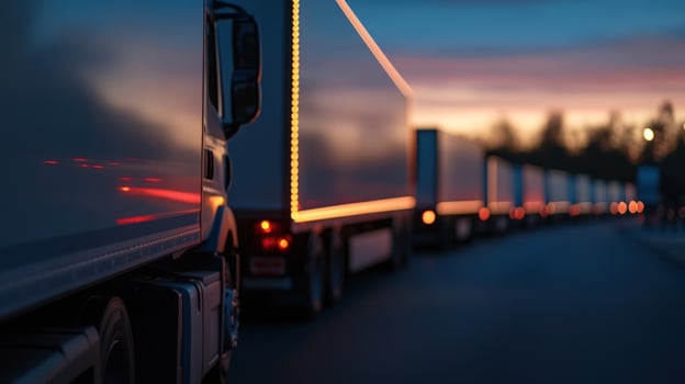 Trucks at Sunset A Convoy of Logistics photo