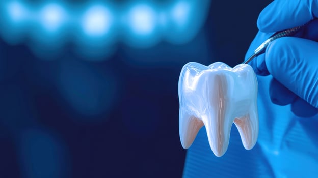Dental Care Examining a Tooth Model with Precision Instruments photo