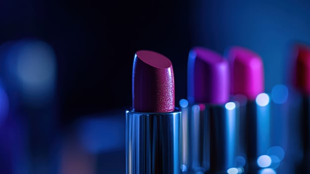 Glamorous Lipsticks A CloseUp of Vibrant Colors Under Blue Light photo