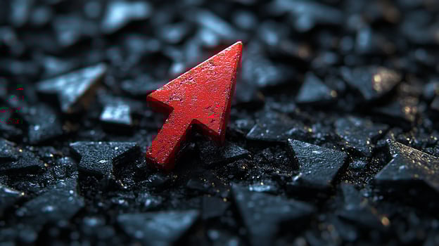Red arrow cursor stands out among dark grey triangles. photo