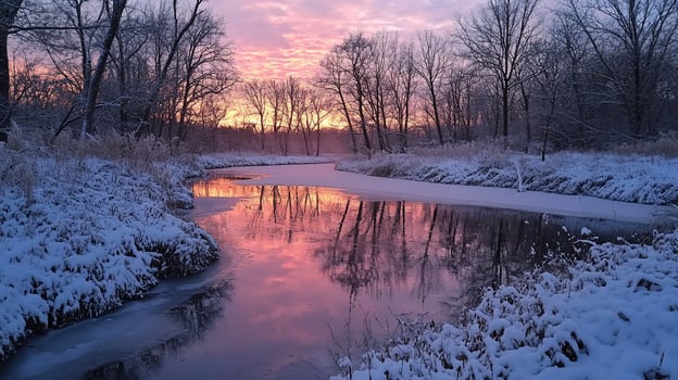 Winter Sunrise Serenity A Frozen Rivers Pink Reflection photo