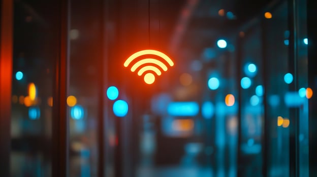 Neon Wifi Symbol in a City at Night photo