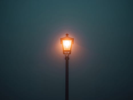 Glowing Street Lamp Against a Dark Teal Background, Vintage Lighting Design. photo