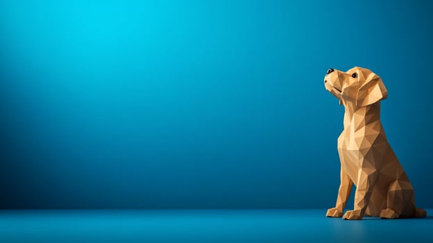 Low Poly Puppy Gazing Upwards Against a Teal Background photo
