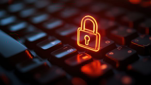 a glowing padlock on a computer keyboard photo
