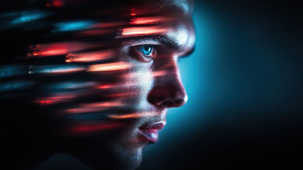 Abstract Portrait Blurry Lights and a Mans Profile photo
