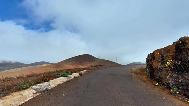 Enjoy a Scenic Mountain Road featuring Lush Vegetation and Gorgeous Blue Skies Above photo