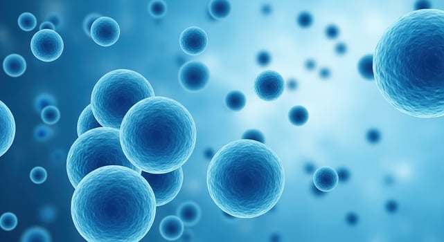 Abstract blue cells under a microscope, representing science and biology photo