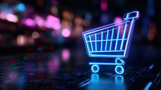 Neon Shopping Cart Ecommerce and Online Retail Futuristic Concept photo