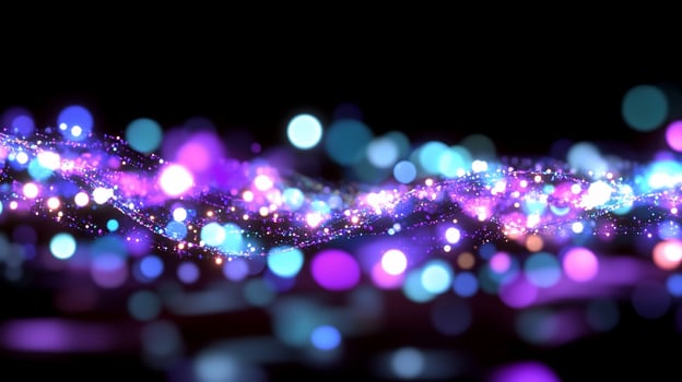 Sparkling wave, purple blue lights, dark background, abstract design, website banner photo