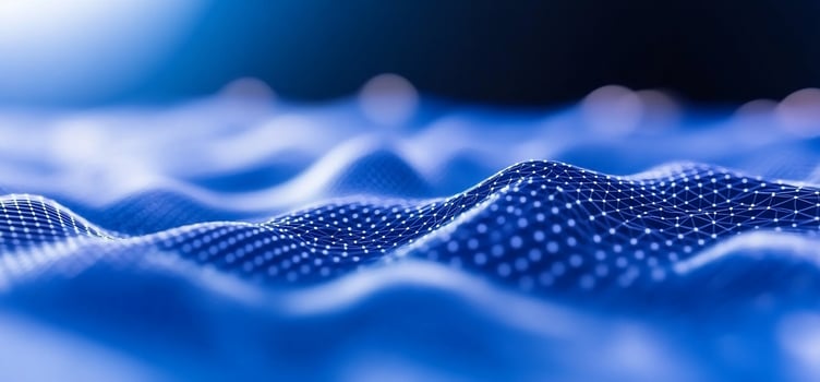 Blue digital wave landscape data visualization tech background photo