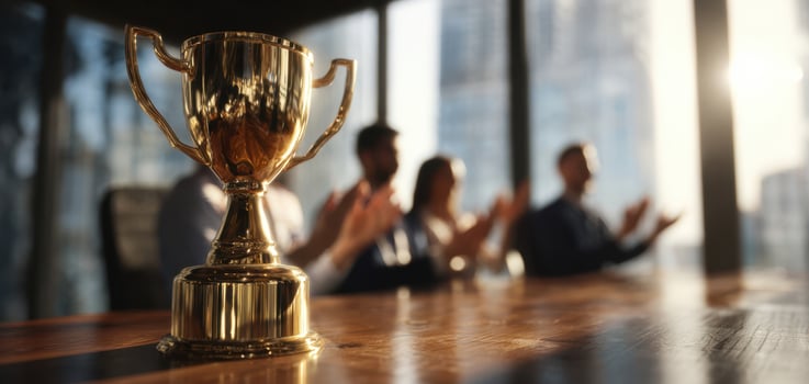 The trophy symbolizes achievement and recognition in a corporate environment. photo