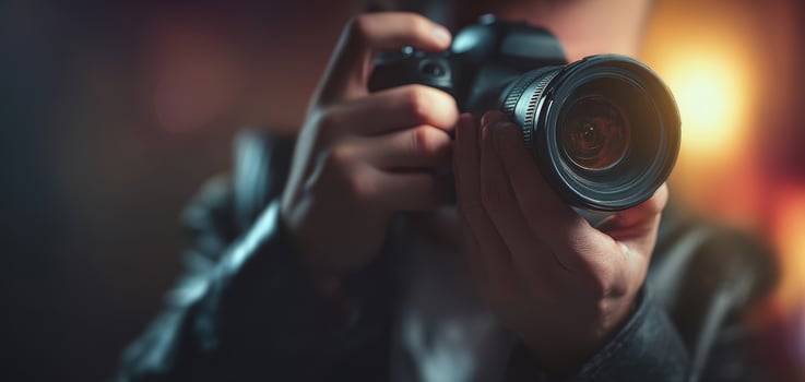The person holding a professional camera in a creative yet mysterious setting. photo