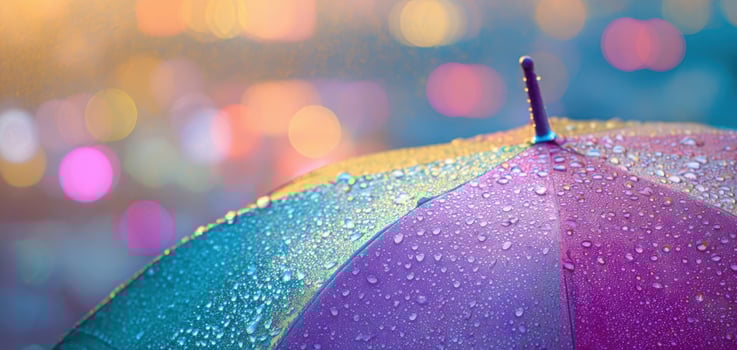 The Colorful Umbrella Drenched in Rain with a Magical Bokeh Background photo
