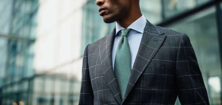 The stylish businessman in a modern urban setting wearing a sophisticated suit. photo