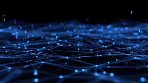 The intricate blue network visualizing data connections and digital interactions in technology. photo