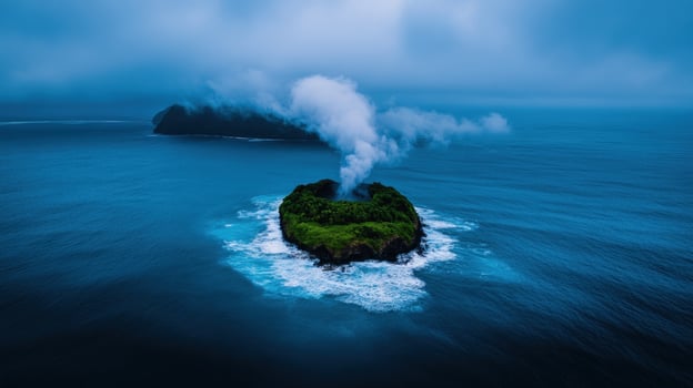 Mystical Volcanic Island in the Ocean An Aerial View photo