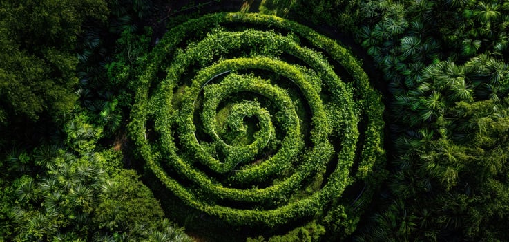 The Spiral Maze Surrounded by Lush Greenery in a Tranquil Garden Setting photo
