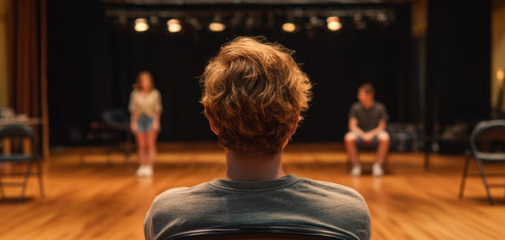 The actors prepare for a rehearsal in a theater space with focused energy. photo