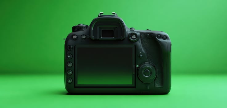 The DSLR Camera on a Vibrant Green Background for Photography Enthusiasts photo