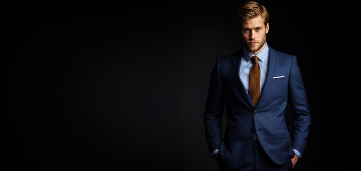 The charismatic man in a stylish suit against a dark background. photo