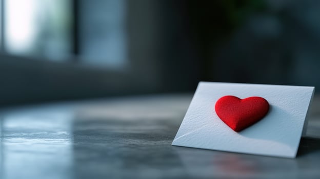 A Red Heart on a White Card A Symbol of Love and Affection photo
